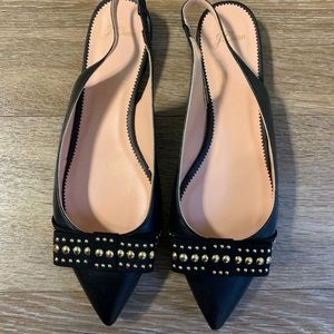 J Crew Black Flats with Bow Size 9